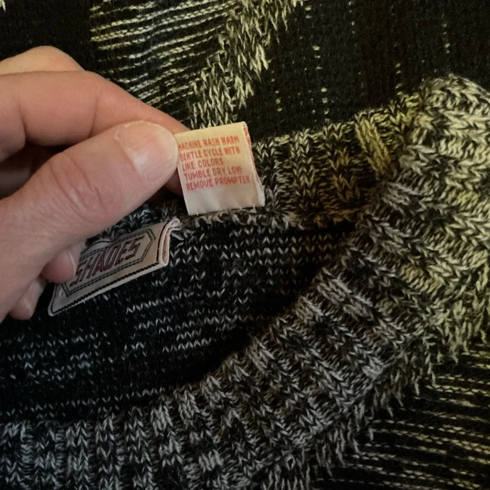 Vintage 80s Black Gray Geometric Sweater Retro Oversized Knit Unisex